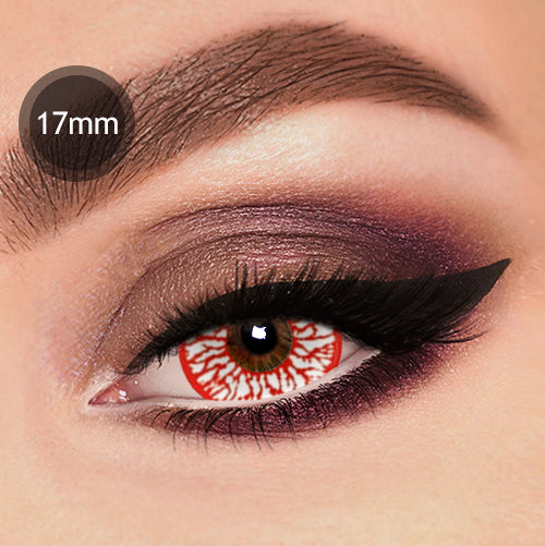 17 mm big sized fancy lenses named Blood shot with white red color for halloween fest and cosplayer.