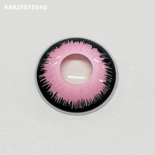 charming surface of fancy lenses named pinky eye with pink and black color for halloween fest and cosplayer. 