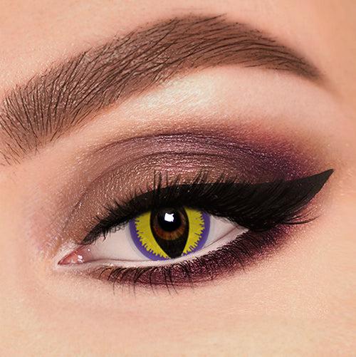 charming fancy lens with yellow and purple line named purple dragon for halloween fest and cosplay.