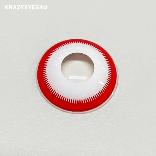 surface of fancy lenses named saw with white and red color for halloween fest and costume play. 