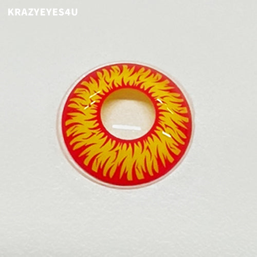 surface of fancy lenses named sun wolf with yellow and red color for halloween fest and cosplayer. 