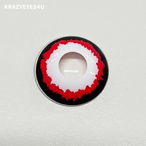 surface of big sized fancy lenses named white sun with white red black color for halloween fest and cosplayer. 