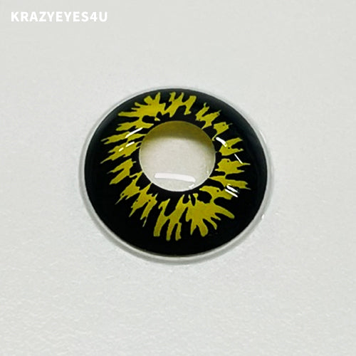 surface of fancy lenses named yellow wolf with yellow and black color for halloween fest and costume play. 